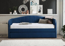 Save On Goods UK Blue Day Bed,sofabed,guest Trundle Fabric Upholstered Velour, Bed Frame - thumbnail 2