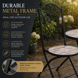 Shatchi Oasis Mosaic Bistro Set With Round Table And Folding Chairs For Patio Balcony And Garden Outdoor Dining - thumbnail 6