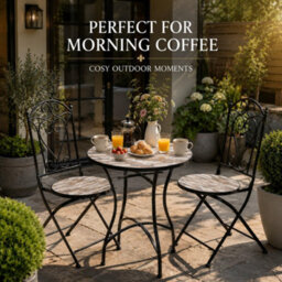 Shatchi Oasis Mosaic Bistro Set With Round Table And Folding Chairs For Patio Balcony And Garden Outdoor Dining - thumbnail 7