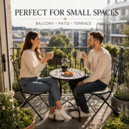 Shatchi Oasis Mosaic Bistro Set With Round Table And Folding Chairs For Patio Balcony And Garden Outdoor Dining - thumbnail 8