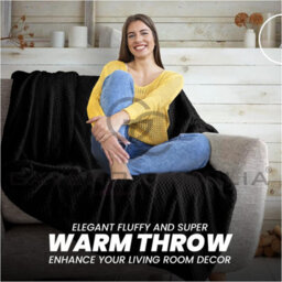 Gc Gaveno Cavailia Fluffy Pop Throw 150X200Cm Black Lightweight Honeycomb Blanket For Bed Settee Throws For Sofas Couch Chair - thumbnail 6