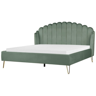 Beliani Bed Velvet Ambillou 180 X 200 Cm (Eu Super King) Green - image 1