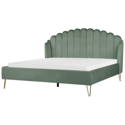 Beliani Bed Velvet Ambillou 180 X 200 Cm (Eu Super King) Green - thumbnail 1