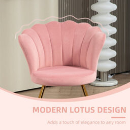 Homcom Accent Chair, Velvet Armchair With Lotus Backrest, Steel Legs, Pink - thumbnail 6