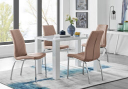 Furniturebox Uk Pivero White High Gloss Dining Table And 4 Cappuccino Beige Isco Chairs Set - thumbnail 1