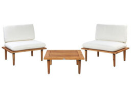 Wyld and Coco Gardenluxe Acacia Wood Outdoor Sofa Set With Off-White Cushions - 2 Seater Armchairs And Side Table - thumbnail 1