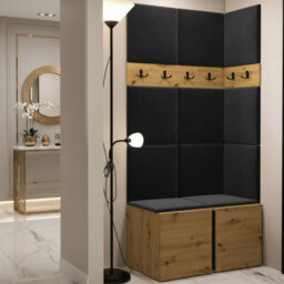 Orion I Hallway Set Artisan Oak Shoe Cabinet Hangers Black Panels