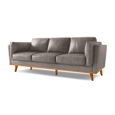 Valencia Artisan Leather Three Seats Sofa Light Grey Nappa 11000 Top Grain Leather Alder Wood Legs And Frame - image 1