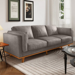 Valencia Artisan Leather Three Seats Sofa Light Grey Nappa 11000 Top Grain Leather Alder Wood Legs And Frame - thumbnail 2