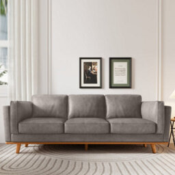 Valencia Artisan Leather Three Seats Sofa Light Grey Nappa 11000 Top Grain Leather Alder Wood Legs And Frame - thumbnail 4