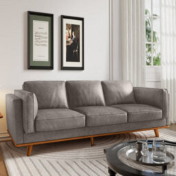 Valencia Artisan Leather Three Seats Sofa Light Grey Nappa 11000 Top Grain Leather Alder Wood Legs And Frame - thumbnail 5
