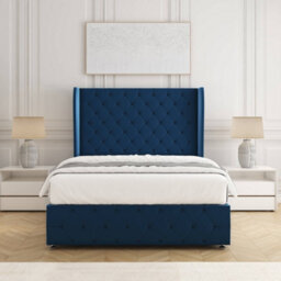 Bsspoke Faye Divan Bed Set Blue Plush Velvet 54Inch Headboard & Footboard 2Drawers Footend & No Mattress In 4Ft 4Ft6 5Ft 6Ft - thumbnail 3