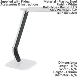 Elegant White Steel Table Desk Lamp With Touch Control And Led Bulb - thumbnail 2