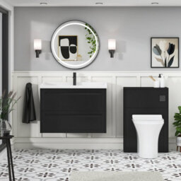 Royal Bathrooms Elmore 800mm Wall Hung 2 Drawer Bathroom Vanity Unit With Traditional Ceramic Basin Sink - Matt Nocturne Black - thumbnail 4