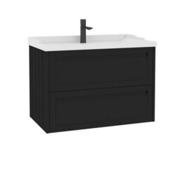 Royal Bathrooms Elmore 800mm Wall Hung 2 Drawer Bathroom Vanity Unit With Traditional Ceramic Basin Sink - Matt Nocturne Black - thumbnail 6