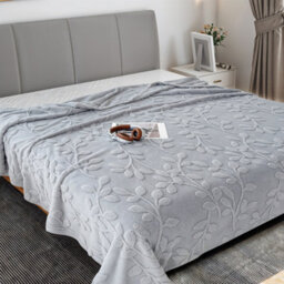 Thehotsale Milk Velvet 3D Leaves Comfortable Soft Warm Plush Fuzzy Throw Blanket Livingroom Bedroom Pation Grey 150Cm L X 100Cm W - thumbnail 2
