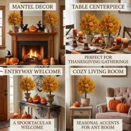 CLEFFNS Fall Pumpkin Artificial Flowers With Ground Stakes, Faux Autumn Plant Autumn Garden Stake With Orange Leaves Gourds For Halloween - thumbnail 9