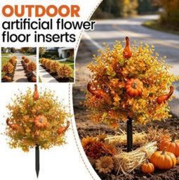 CLEFFNS Fall Pumpkin Artificial Flowers With Ground Stakes, Faux Autumn Plant Autumn Garden Stake With Orange Leaves Gourds For Halloween - thumbnail 1