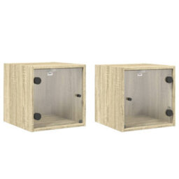 Berkfield Bedside Cabinets With Glass Doors 2 Pcs Sonoma Oak 35X37X35 Cm - thumbnail 2