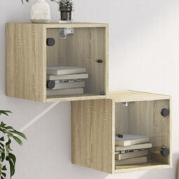 Berkfield Bedside Cabinets With Glass Doors 2 Pcs Sonoma Oak 35X37X35 Cm - thumbnail 1