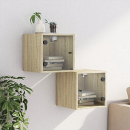 Berkfield Bedside Cabinets With Glass Doors 2 Pcs Sonoma Oak 35X37X35 Cm - thumbnail 3