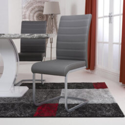 Chelsea Grey Leather Effect Cantilever Dining Chair - Chrome Legs