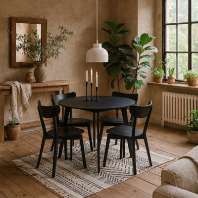 Wyld Haus Krakow Round Dining Set Black Table With Oak Veneer Top And 4 Chairs - image 1