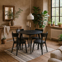Wyld Haus Krakow Round Dining Set Black Table With Oak Veneer Top And 4 Chairs - thumbnail 1