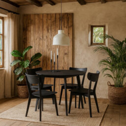 Wyld Haus Krakow Round Dining Set Black Table With Oak Veneer Top And 4 Chairs - thumbnail 3