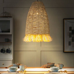 Wyld and Coco Bohonest Pendant Lamp - Handwoven Corn Husk Shade With Wicker & Seagrass, Black Iron Base, W40 X H156Cm - thumbnail 2
