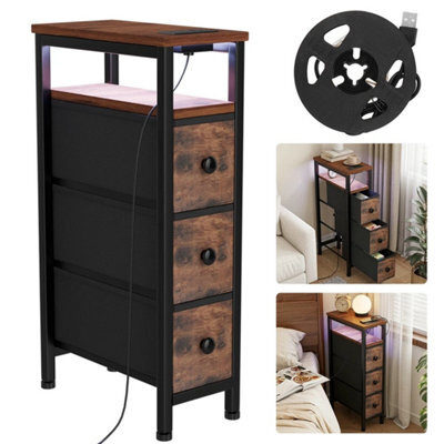 Slim Bedside Table With Charging Station, Narrow Side Table With Led - image 1