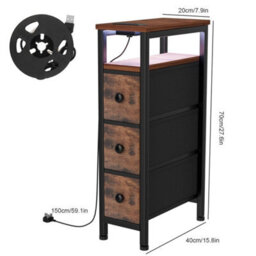 Slim Bedside Table With Charging Station, Narrow Side Table With Led - thumbnail 2