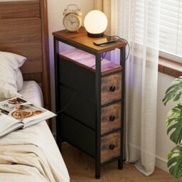 Slim Bedside Table With Charging Station, Narrow Side Table With Led - thumbnail 6