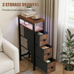 Slim Bedside Table With Charging Station, Narrow Side Table With Led - thumbnail 3