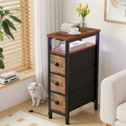 Slim Bedside Table With Charging Station, Narrow Side Table With Led - thumbnail 5