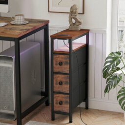 Slim Bedside Table With Charging Station, Narrow Side Table With Led - thumbnail 4