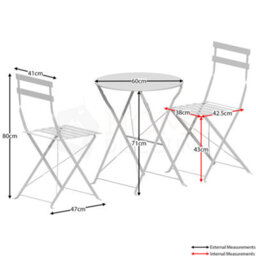 Lassic Garden Vida Porto 2 Seater Light Grey Metal Bistro Set Foldable Patio Furniture - thumbnail 2