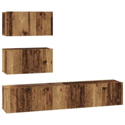 Berkfield Tv Cabinet Set 4 Pcs Old Wood 80 X 30 X 30 Cm Engineered Wood - thumbnail 2