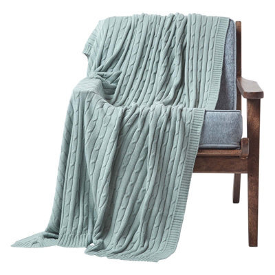 Homescapes Cotton Cable Knit Throw Duck Egg Blue, 150 X 200 Cm - image 1