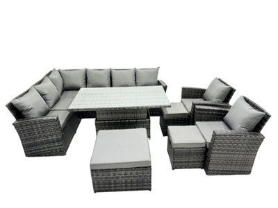 Fimous Poly Rattan Outdoor Patio Height Adjustable Rising Lifting Table Corner Sofa Set With 3 Stool,2 Chairs For Garden - image 1