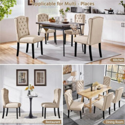 Beige Dining Chairs Set Of 2 Button Tufted Upholstered Dining Chairs With Wing Design - thumbnail 6