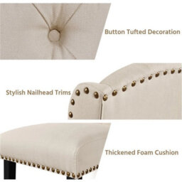 Beige Dining Chairs Set Of 2 Button Tufted Upholstered Dining Chairs With Wing Design - thumbnail 3
