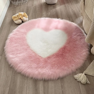 Living And Home Pink Round Soft Shaggy Area Rug Kids Rooms Decor Indoor Floor Rugs Dia 60 Cm - image 1
