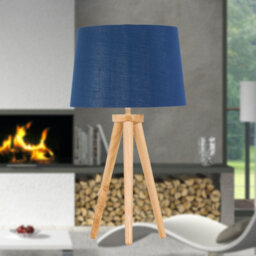 First Choice Lighting Voyage - Light Oak Table Lamp Bedside Light With Navy & Silver Shade - thumbnail 4