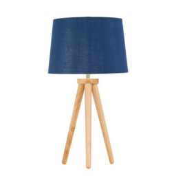 First Choice Lighting Voyage - Light Oak Table Lamp Bedside Light With Navy & Silver Shade