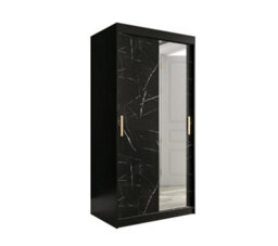 Arte Compact Black Geneva T2 Sliding Door Wardrobe W1000mm H2000mm D620mm - Sleek Design, Gold Handles, Mirrored Door - thumbnail 1