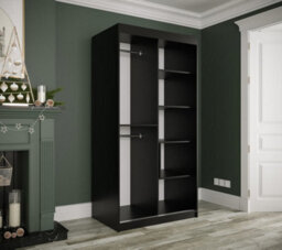 Arte Compact Black Geneva T2 Sliding Door Wardrobe W1000mm H2000mm D620mm - Sleek Design, Gold Handles, Mirrored Door - thumbnail 3