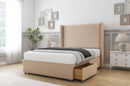 "Sloomy Devonshire Pebble Plush Divan Bed With Mattress 2 Drawers Foot-End With 54"" Wingback Headboard 4' Small Double" - thumbnail 3