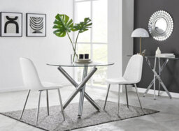 Furniturebox Uk Selina Round Dining Table And 2 White Corona Silver Leg Chairs