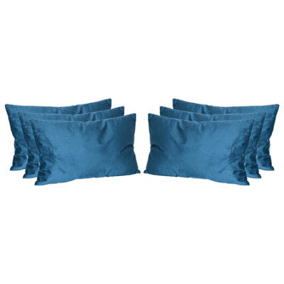 Nicola Spring Rectangle Velvet Cushions - 60Cm X 40Cm - Blue - Pack Of 6 - image 1